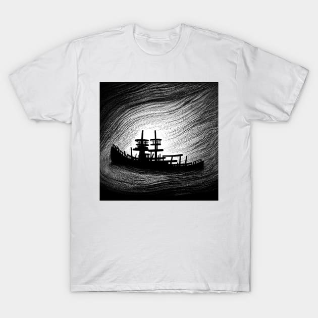 Vision of a shipwreck illuminated in the deep T-Shirt by arc1